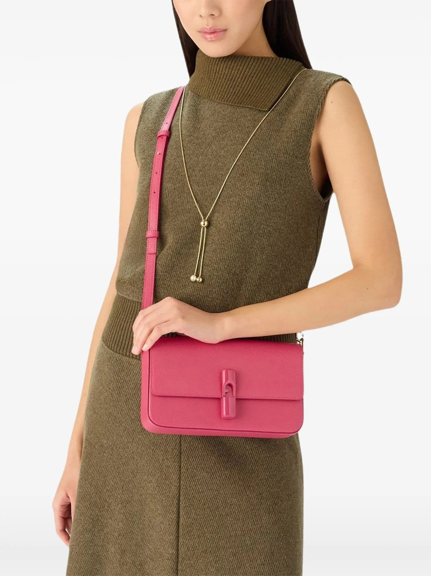 Furla Iride S Textured Pink Leather Shoulder Bag