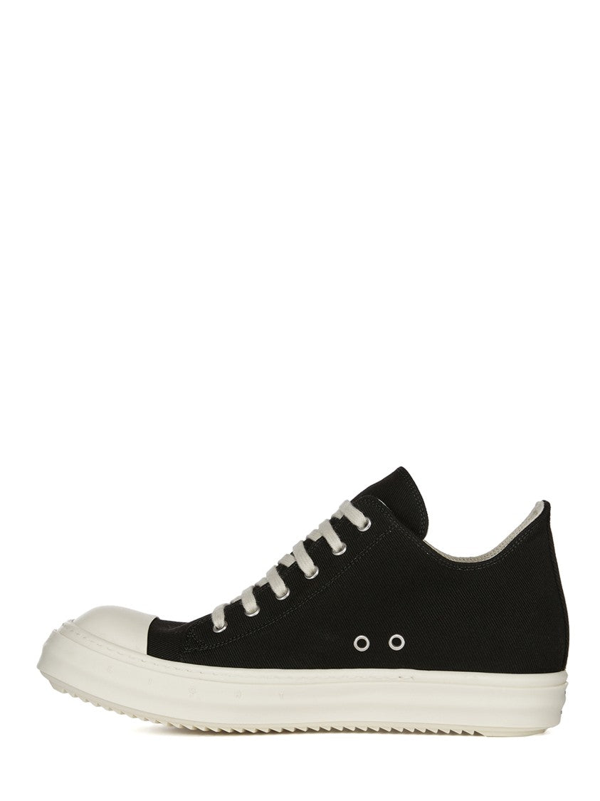 Drkshdw By Rick Owens Low-Top Sneakers In Black Denim With Contrasting Rubber Sole