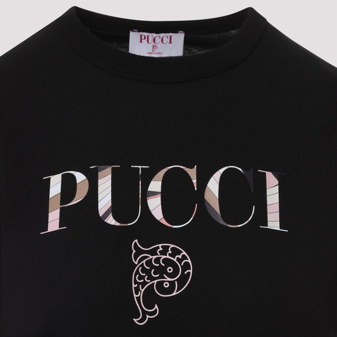 Pucci Pure Black Cotton T-Shirt With Contrasting Logo