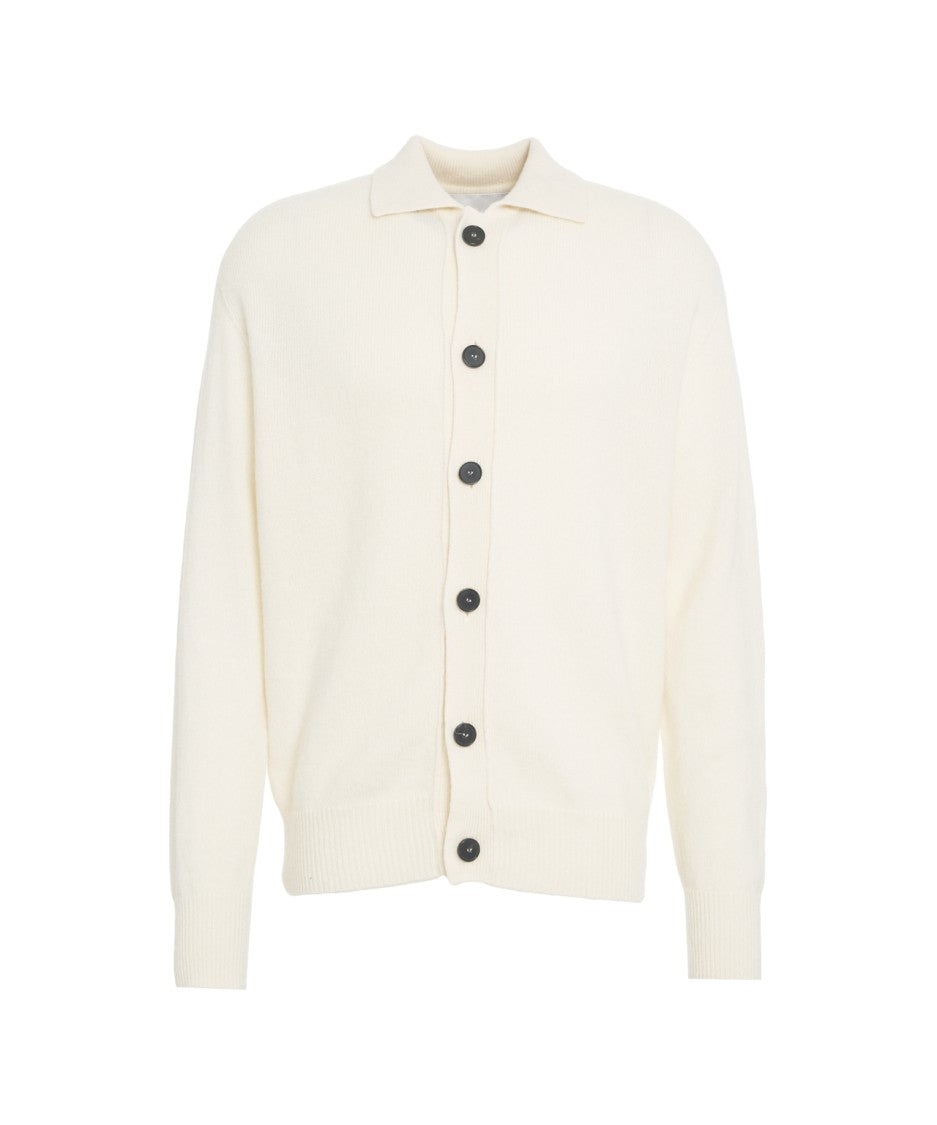 Amaranto Polo Collar Cardigan In Soft Knit Fabric