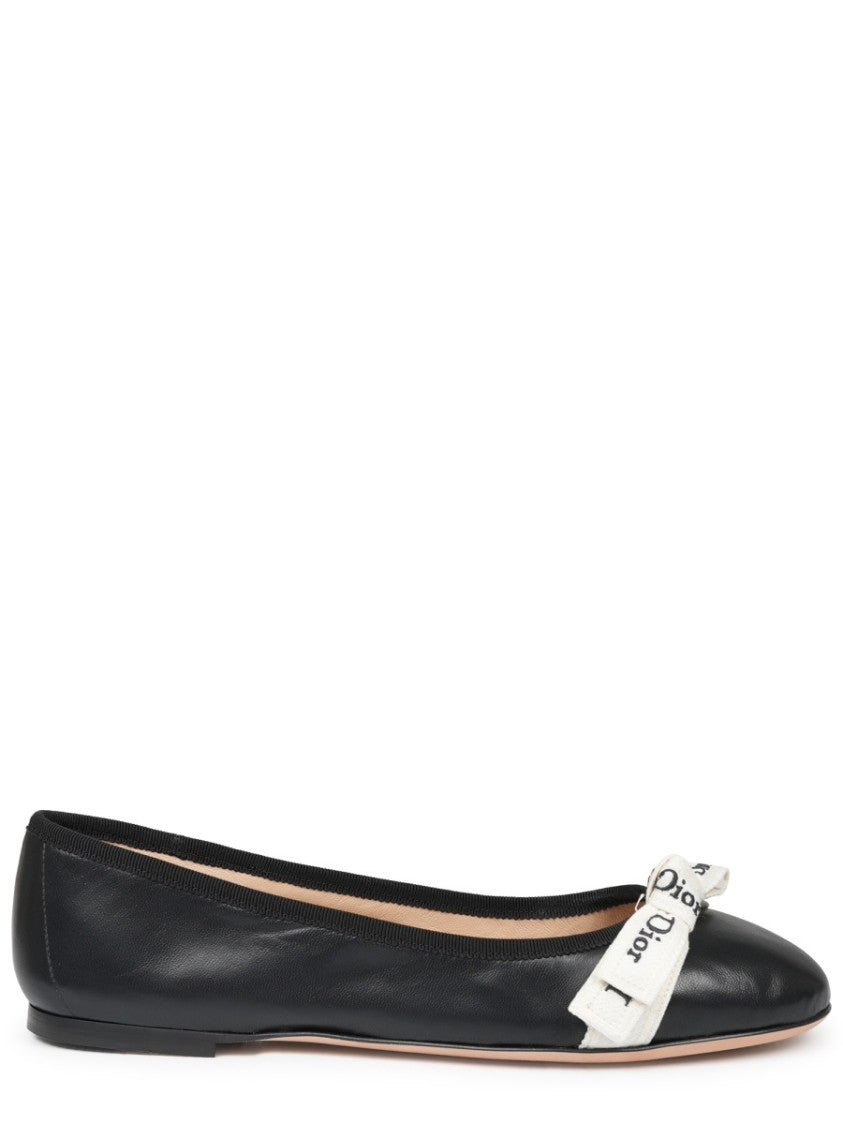 Dior J'adior Leather Fabric Bow Ballet Flats