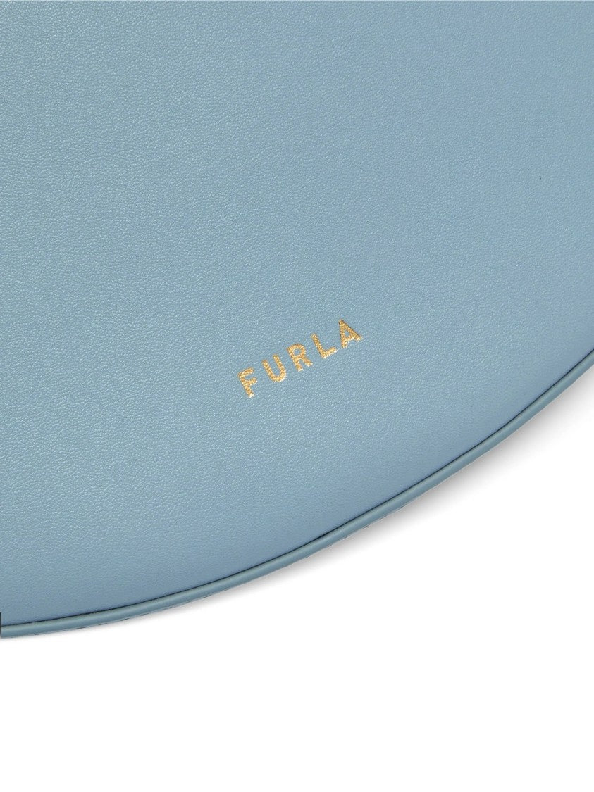 Furla Moonstone M Crescent-Shaped Blue Leather Handbag