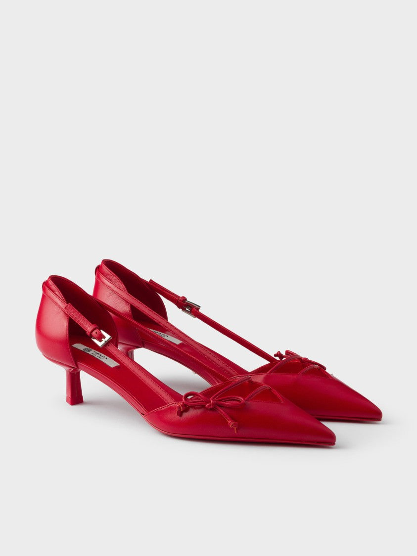 Prada Red Pointed-Toe Slingback Bow Pumps