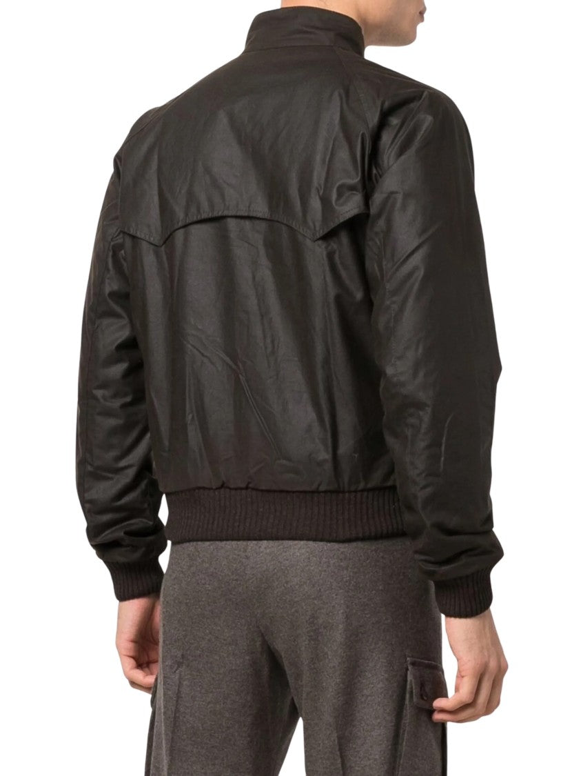 Barbour Waxed Finish Casual Jacket With High Collar And Raglan Sleeves