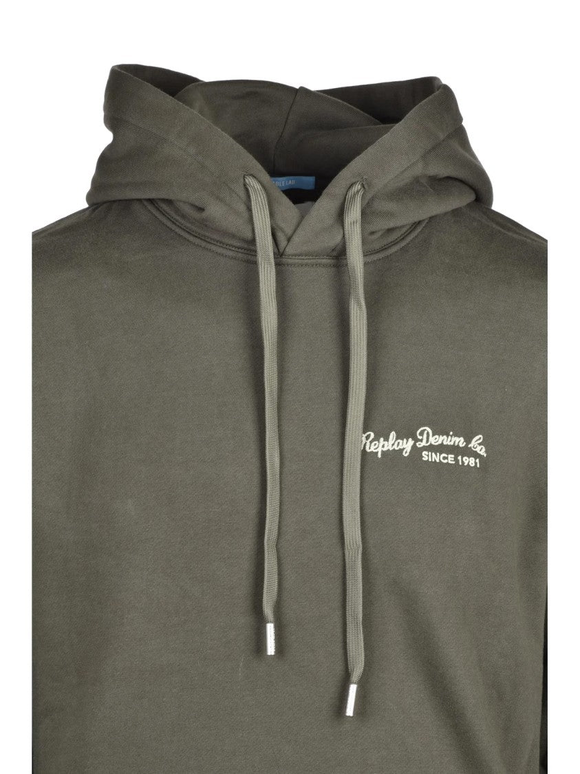 Replay Military Green Drawstring Kangaroo Pocket Cotton Hoodie