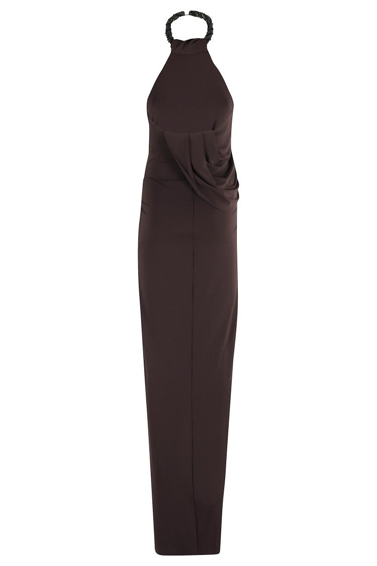 Amen Draped Maxi Dress With American Torchón Neckline