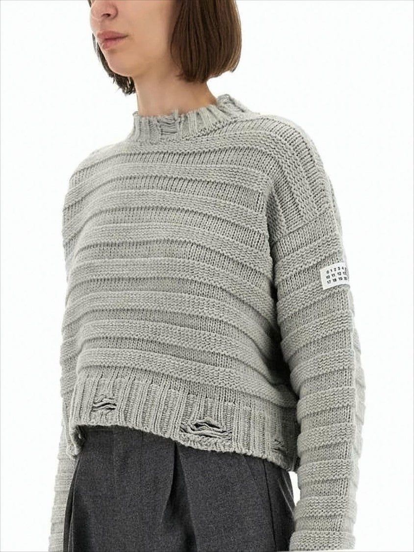 Mm6 By Maison Margiela Cropped Knit Sweater With Ribbed Texture