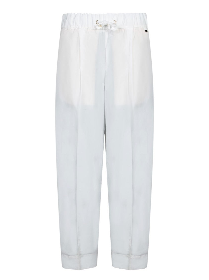 Herno Cropped White Taffeta Trousers With Adjustable Drawstring