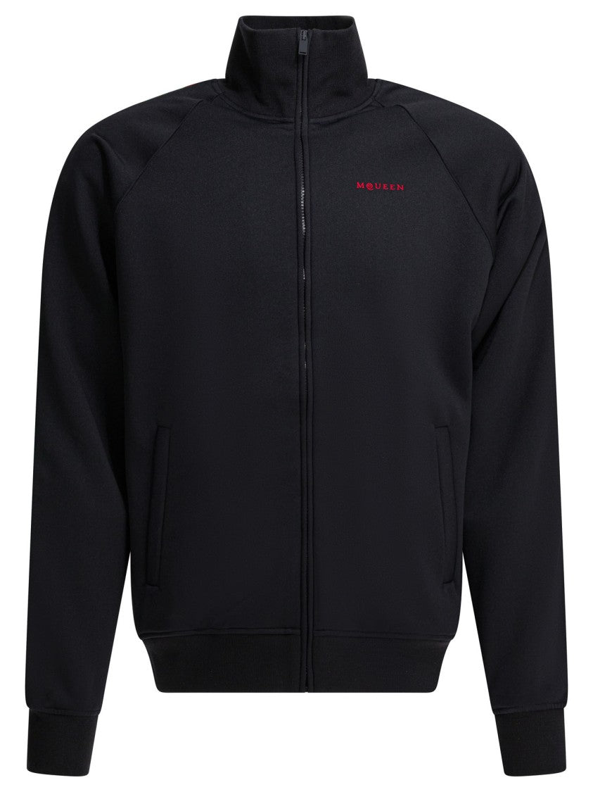 Alexander Mcqueen High-Collar Black Zip-Up Sweatshirt With Ribbed Details