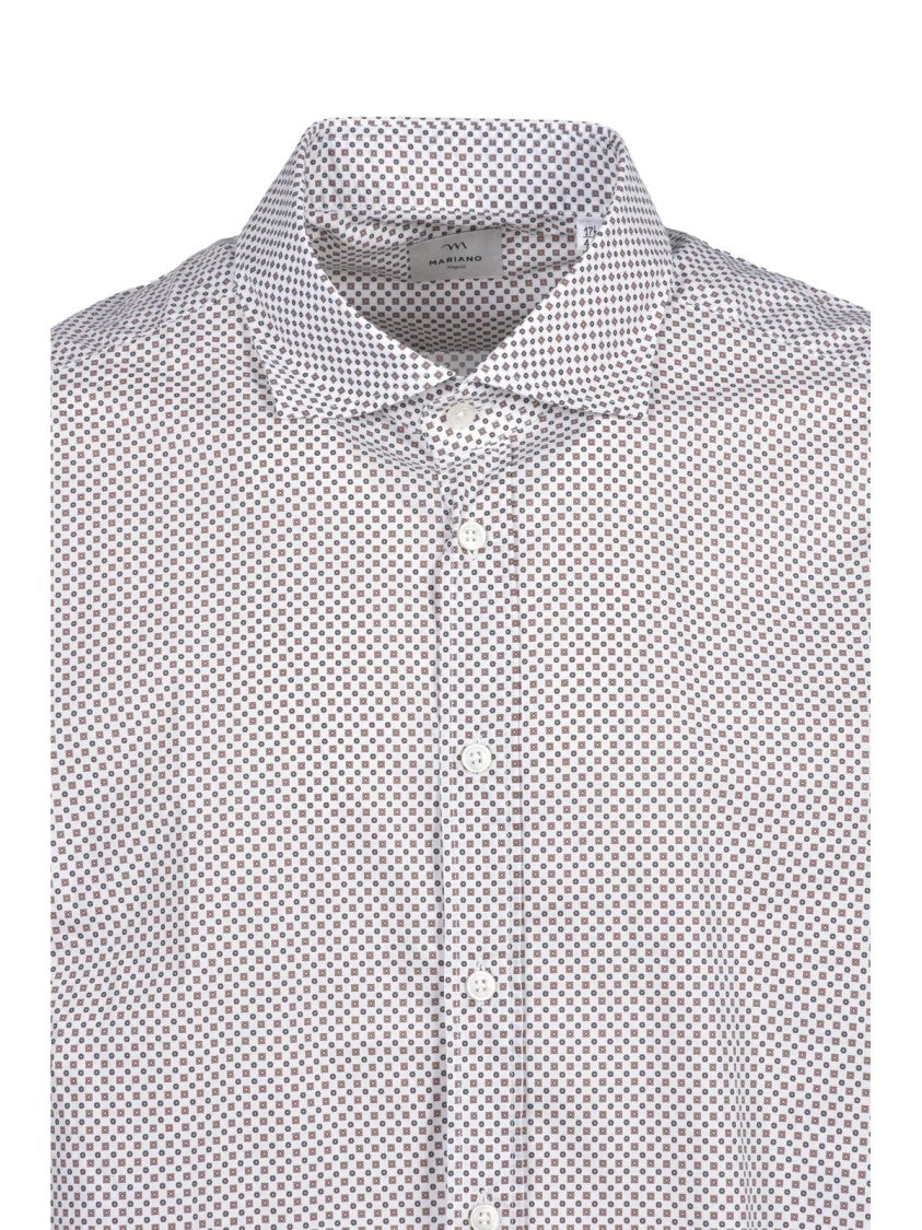 Mariano Napoli White/Brown Dot Print Cotton Shirt