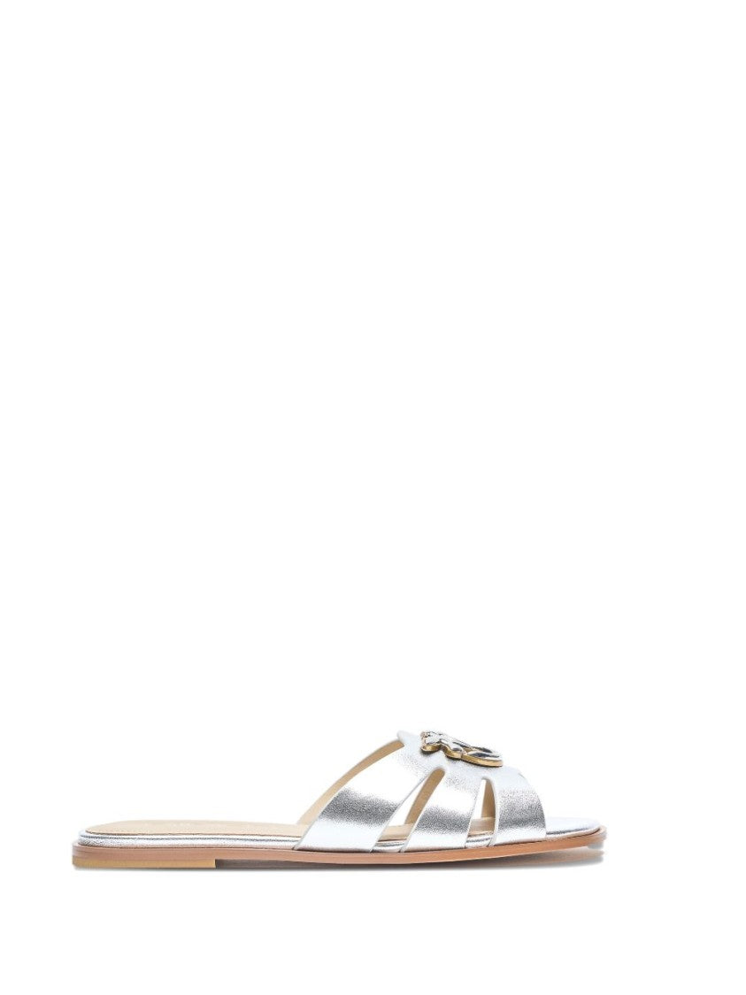 Pinko Silver Logo Detail Leather Sandals