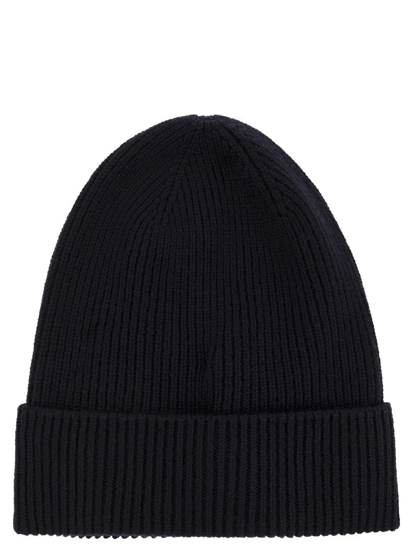 Moncler Ribbed Knit Wool Beanie With Iconic Logo Patch