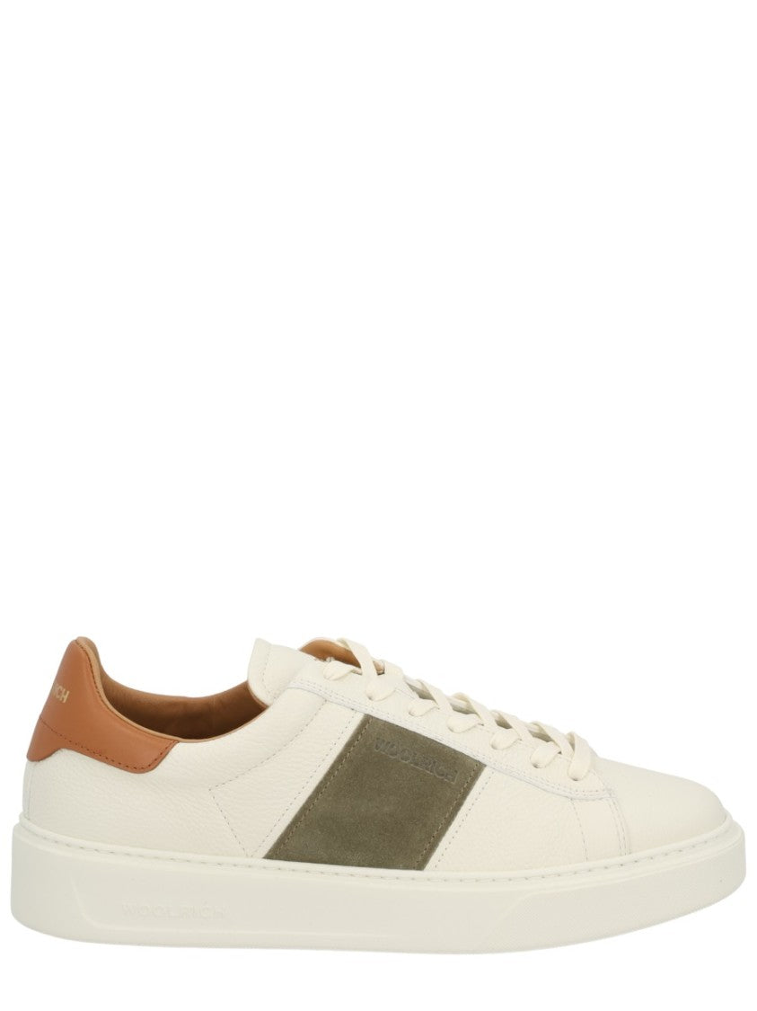 Woolrich Low-Top Sneakers With Olive Suede Accents And Tan Leather Detailing