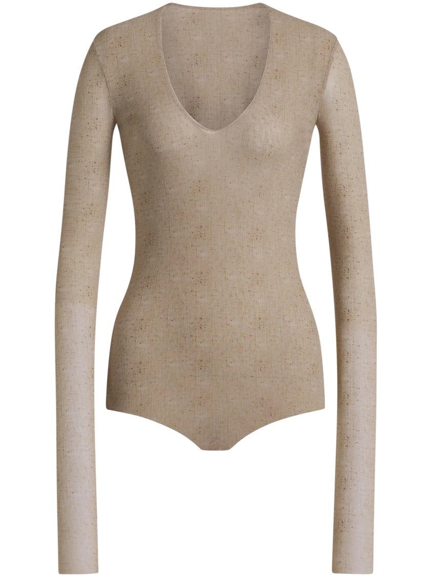 Alberta Ferretti Fitted Long-Sleeve Top With Deep Scoop Neckline