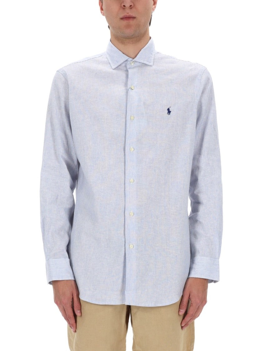 Polo Ralph Lauren Light Blue Stripe Embroidered Logo Shirt