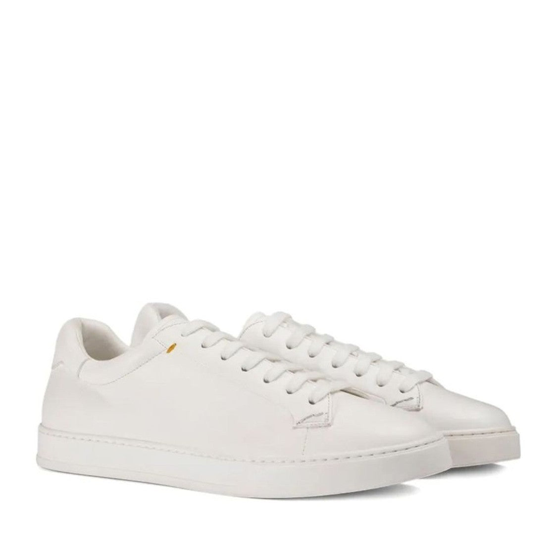 Doucal's White Minimalist Taupe Calf Leather Rubber Sole Sneakers