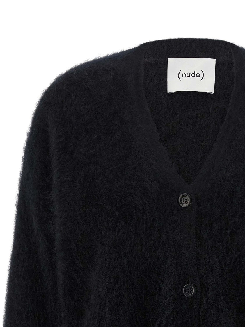 Nude Long-Haired Cashmere Cardigan With V-Neck