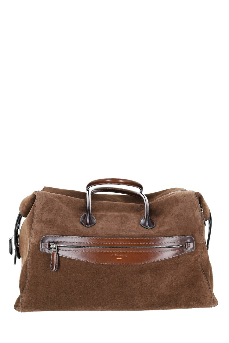 Santoni Suede Leather Handcrafted Weekender Bag