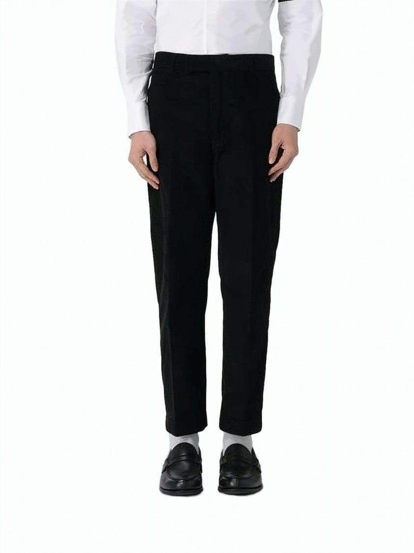 Thom Browne Tailored Black Straight Pants With Mid-Rise Waist