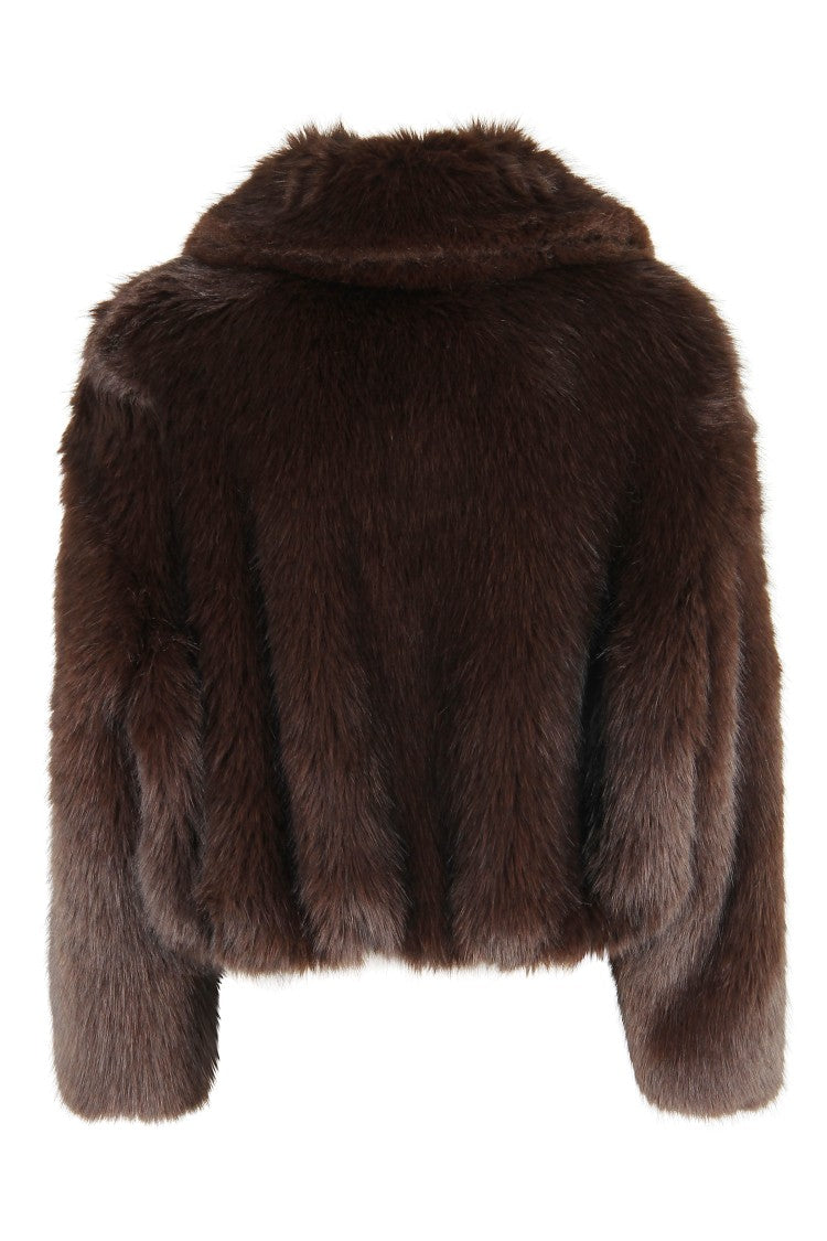 Alysi Chocolate Brown Eco Fur Cropped Bomber Jacket