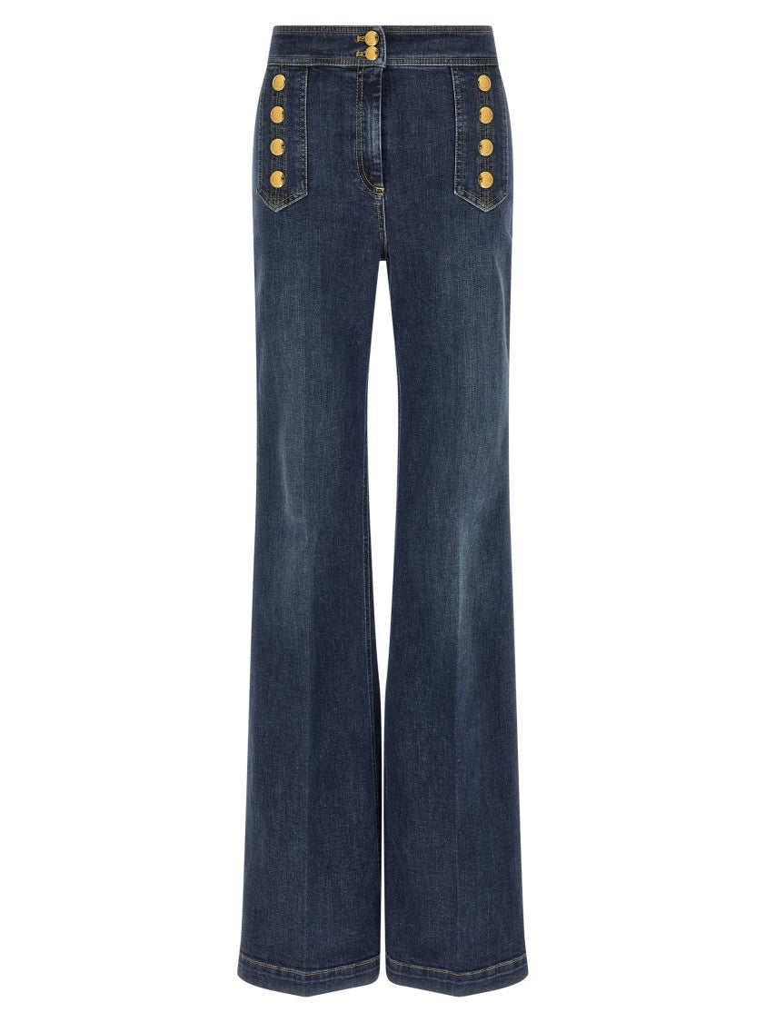 Elisabetta Franchi High-Waisted Palazzo Jeans With Decorative Button Details