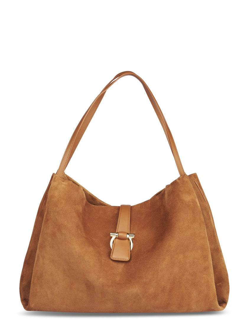 Ferragamo Medium Suede Tote With Leather Accents