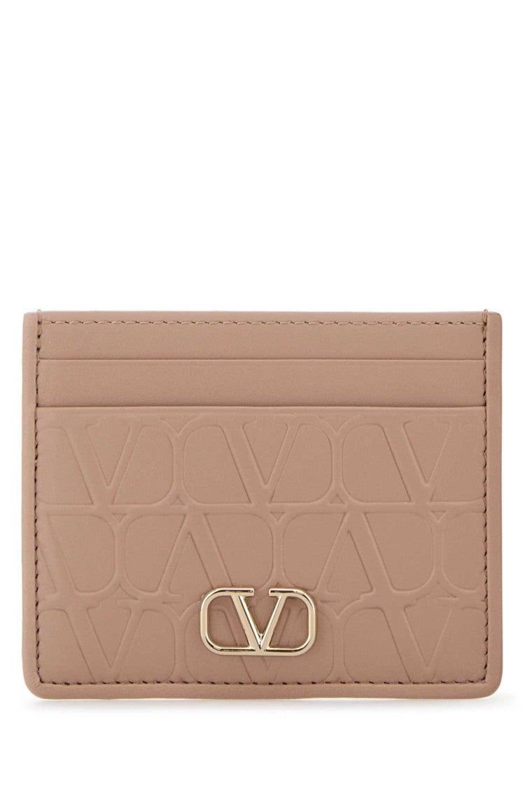 Valentino Garavani Powder Pink Leather Vlogo Card Holder