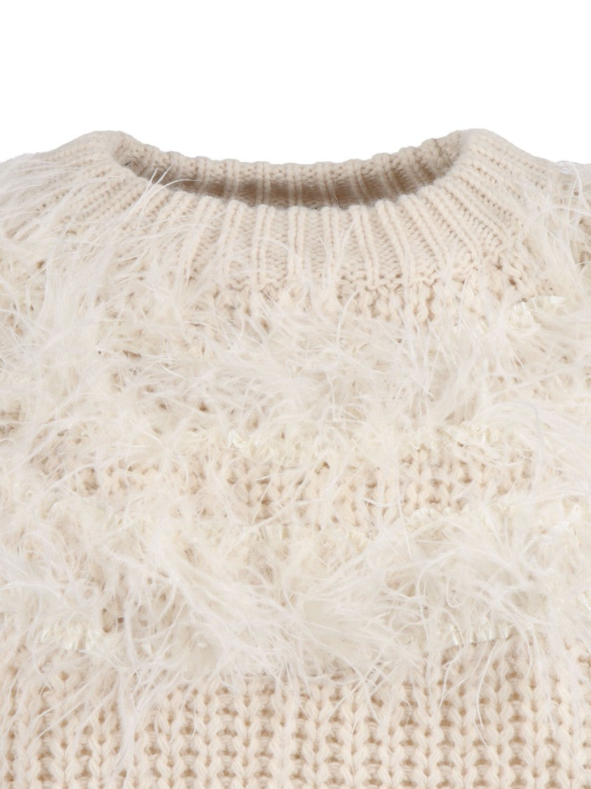 Shirt A Porter Feather-Embellished Round Neck Sweater