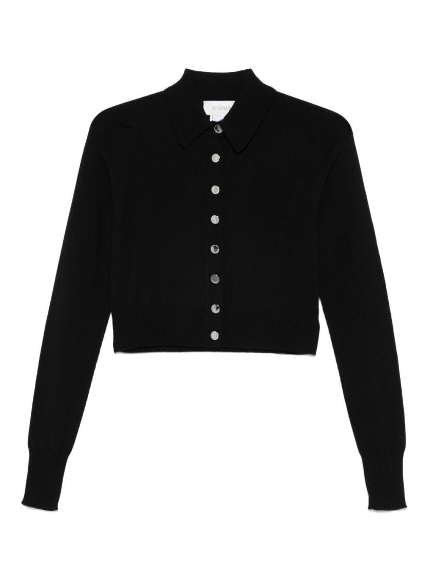 Sportmax Cropped Black Sweater With Classic Collar And Button Fastening