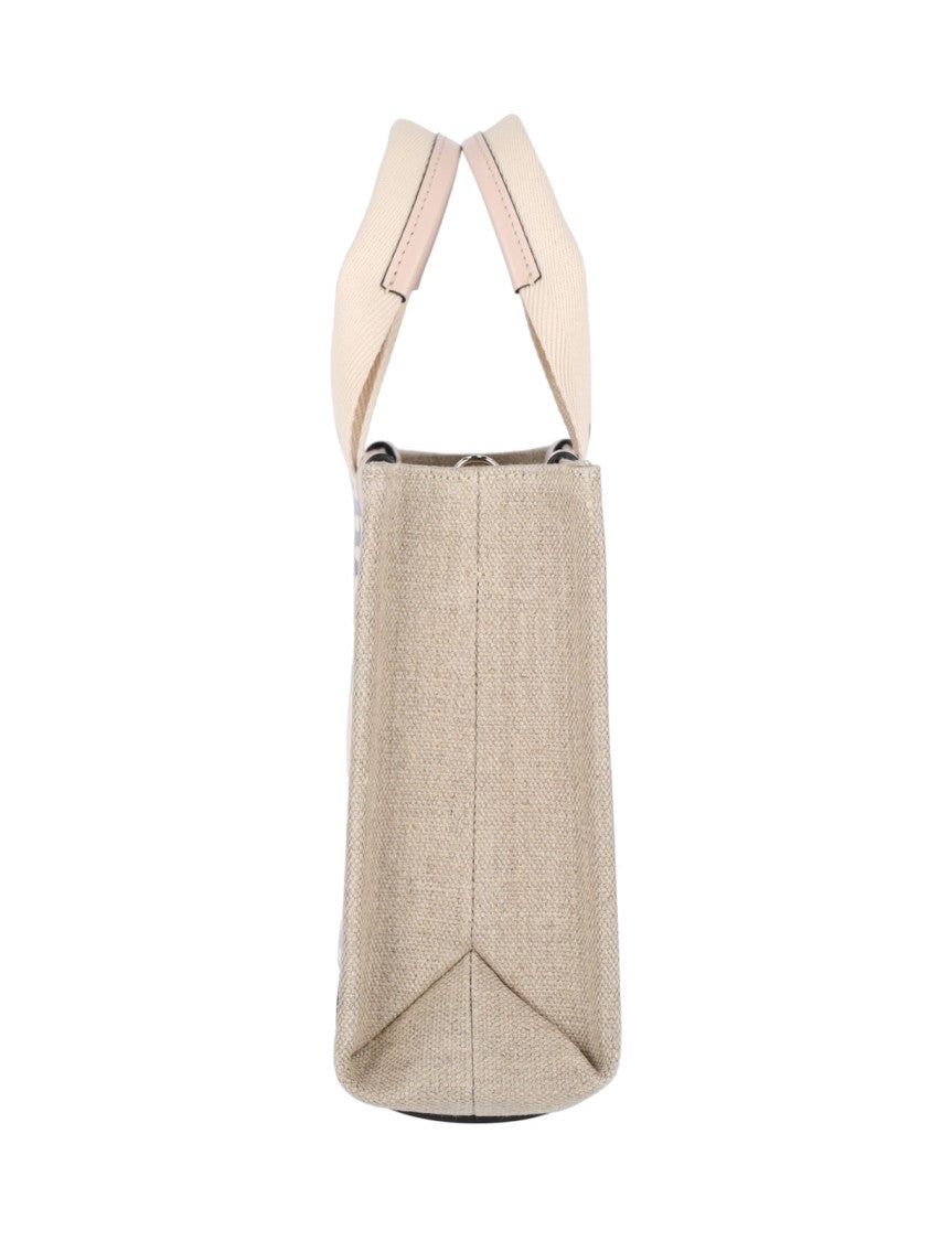 Chloé Beige Woody Lino Logo Tote Bag