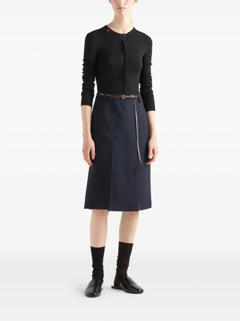 Prada Black Superfine Wool Ribbed Cardigan