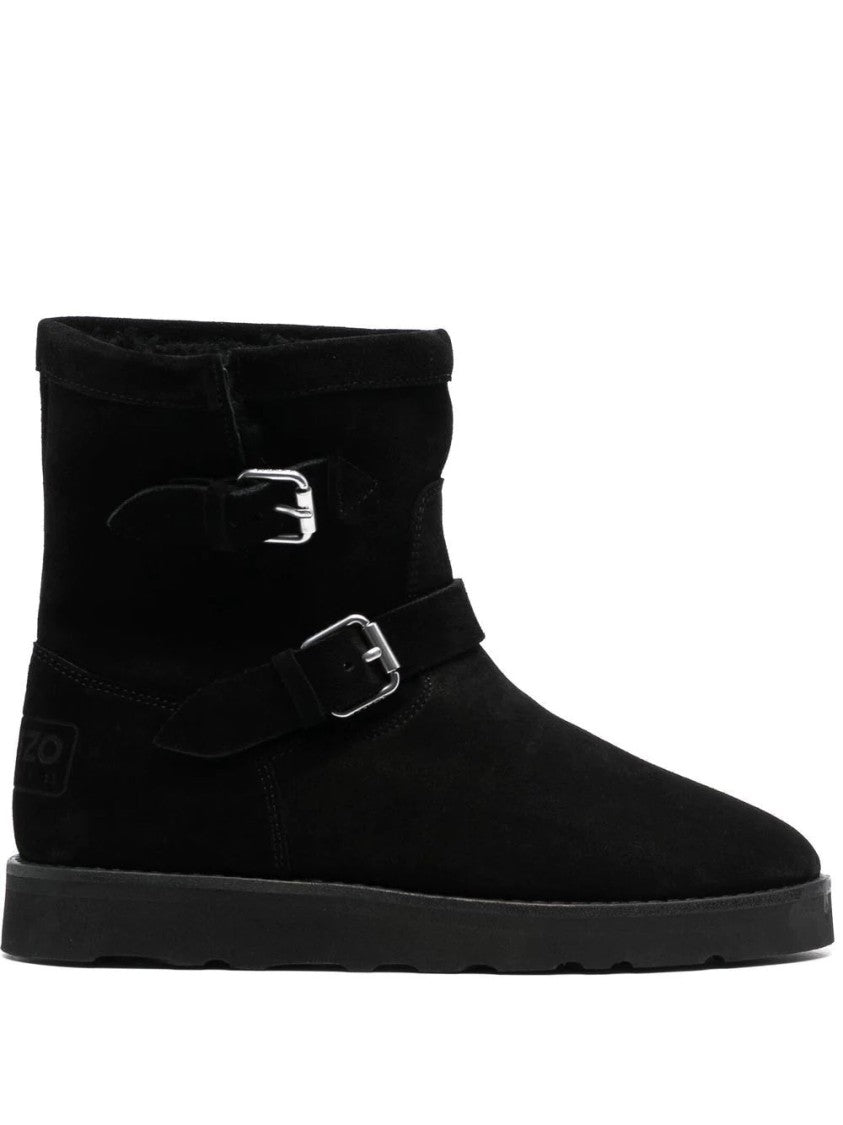 Kenzo Minimalist Black Leather Ankle Boots With Adjustable Buckles