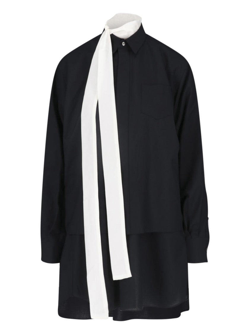 Sacai Layered Mini Chemisier Dress With Removable Contrast Scarf