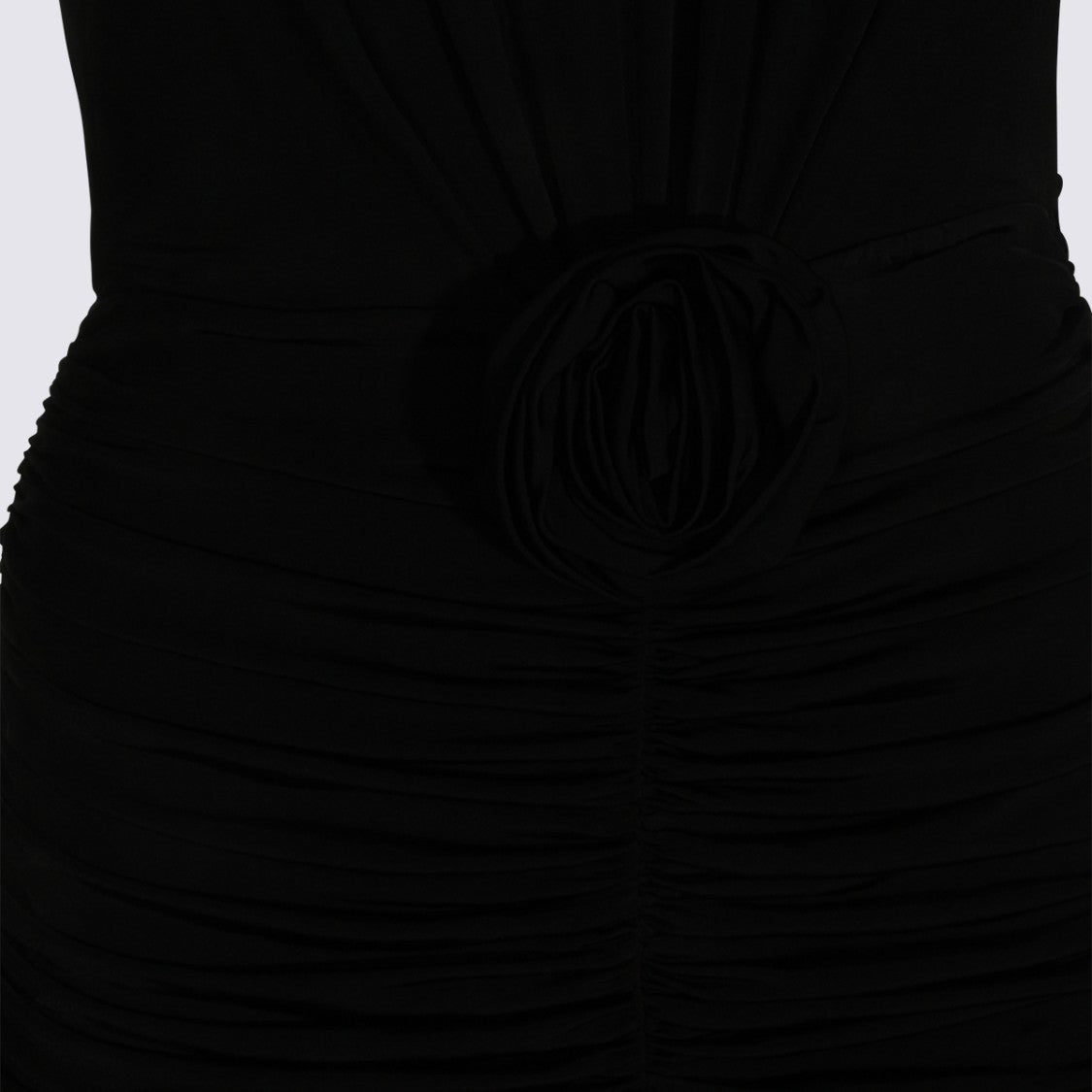 Blumarine Plunging Halter Neck Black Maxi Dress With Ruched Detailing