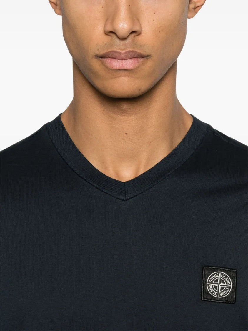 Stone Island Compass-Patch Navy Blue V-Neck T-Shirt