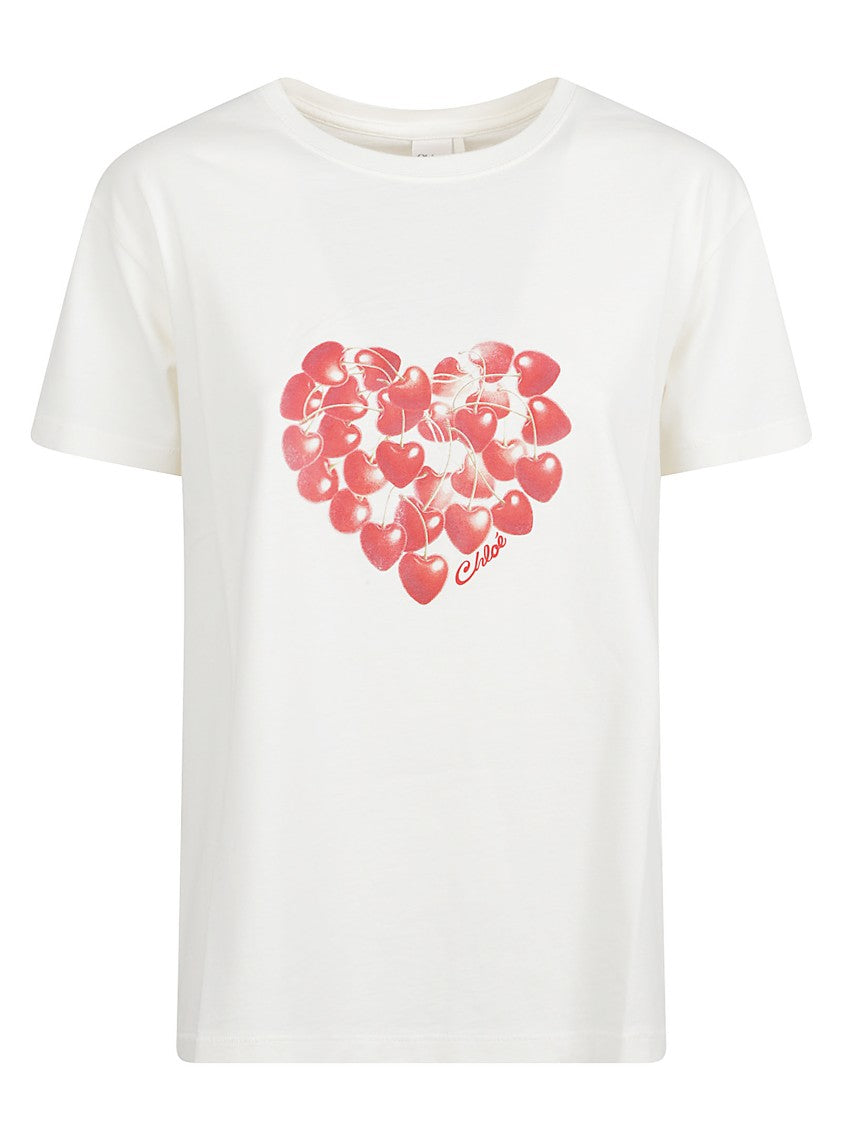 Chloé Heart-Shaped Cherry Print Short-Sleeved T-Shirt
