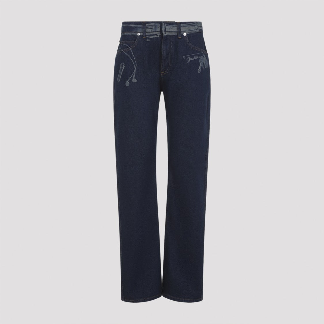 Jean Paul Gaultier Dark Blue Denim Jeans With Faded Graphic Details