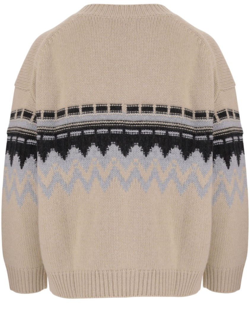 Allude Beige Geometric Pattern Cashmere Cardigan