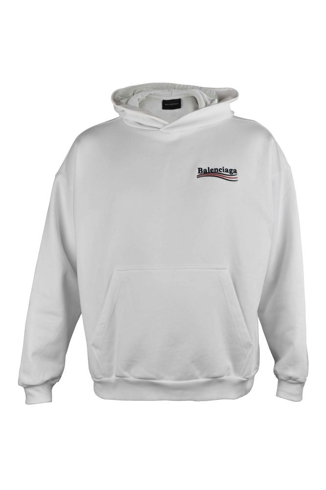 Balenciaga White Cotton Hooded Sweatshirt