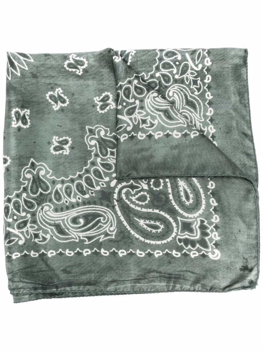 Golden Goose Paisley And Floral Pattern Green Silk Scarf