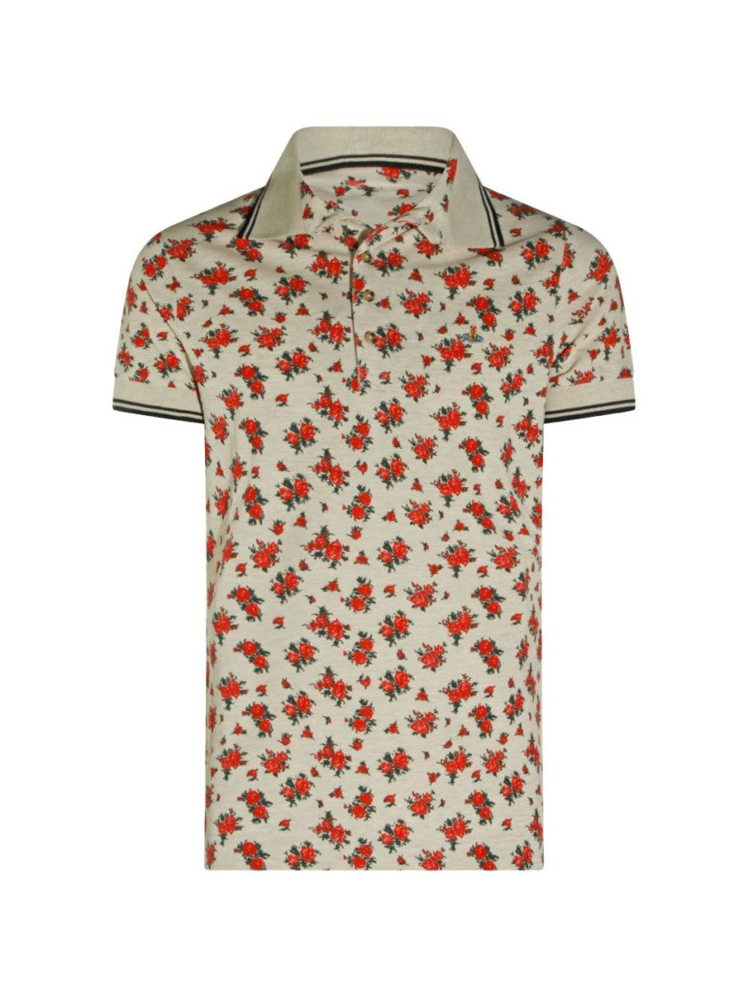 Vivienne Westwood Beige Floral Print Cotton Polo Shirt