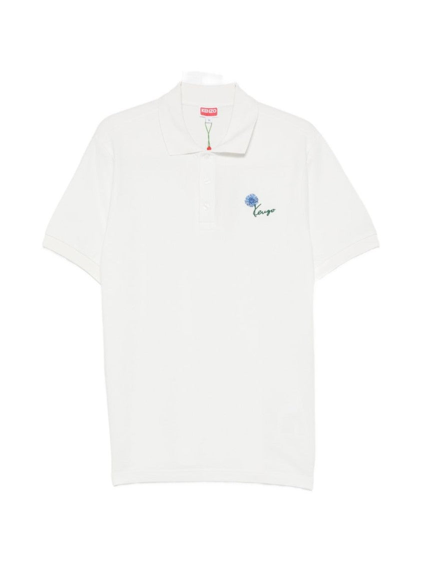 Kenzo Off-White Cotton Piqué Floral Polo