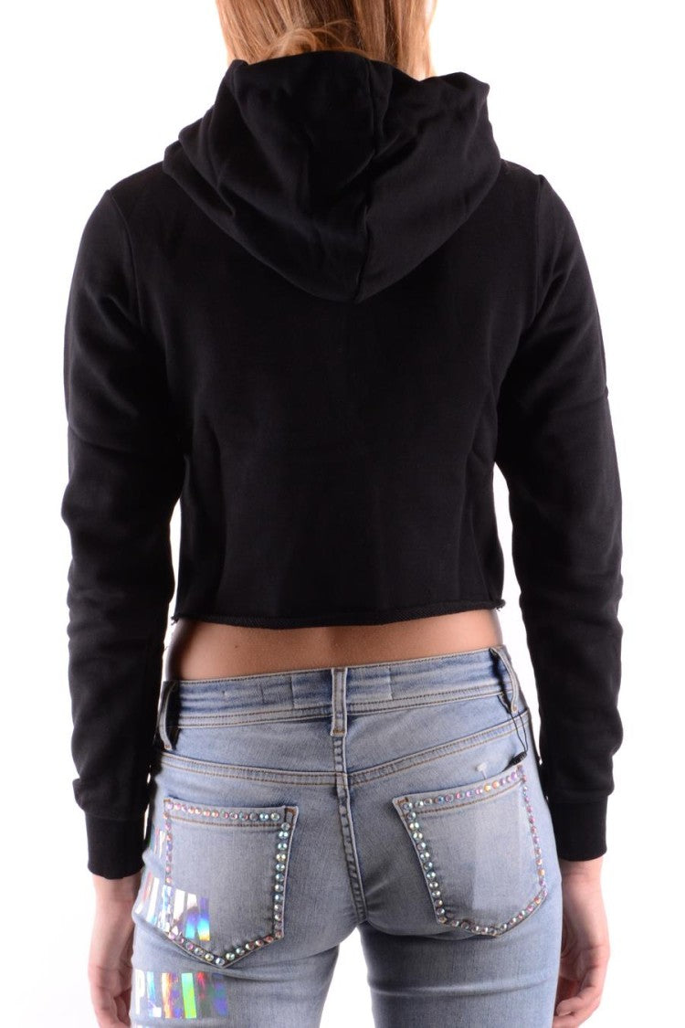 Philipp Plein Black Cropped Metallic Logo Cotton Sweatshirt