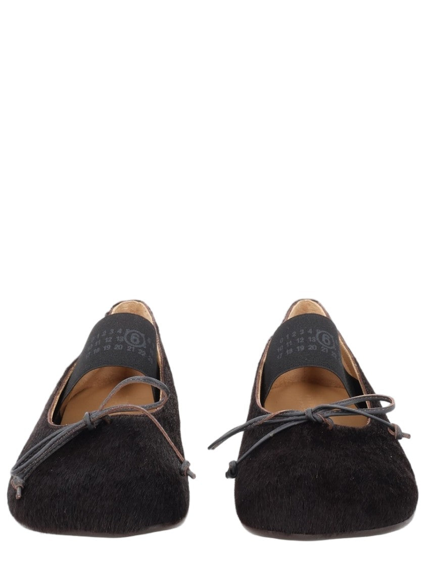 Mm6 By Maison Margiela Brown Bow Detail Textured Leather Flats