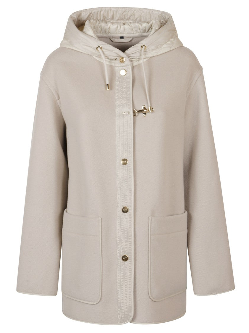 Fay Relaxed Fit Beige Coat With Quilted Hood