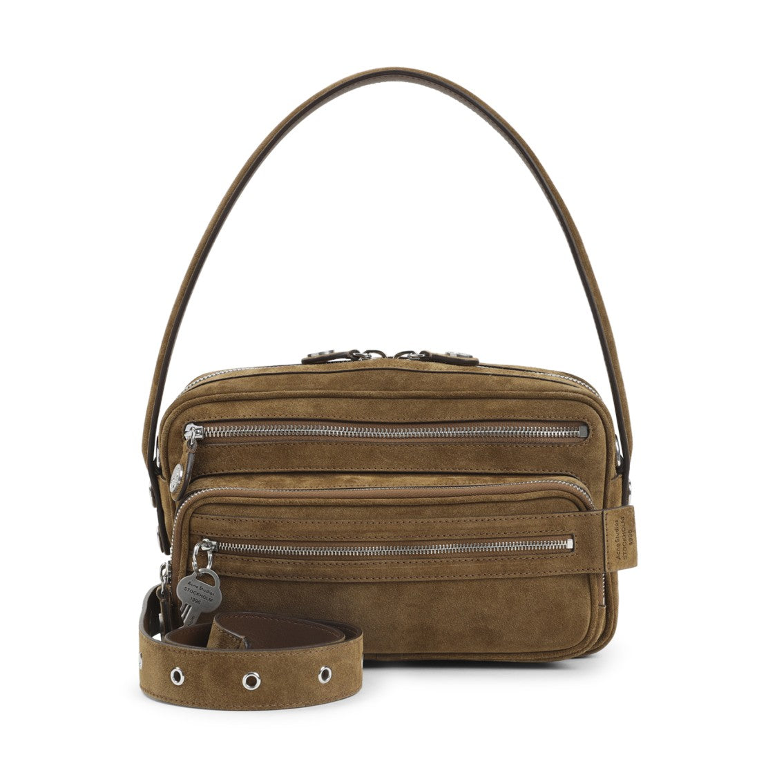 Acne Studios Rectangular Brown Suede Handbag With Adjustable Strap