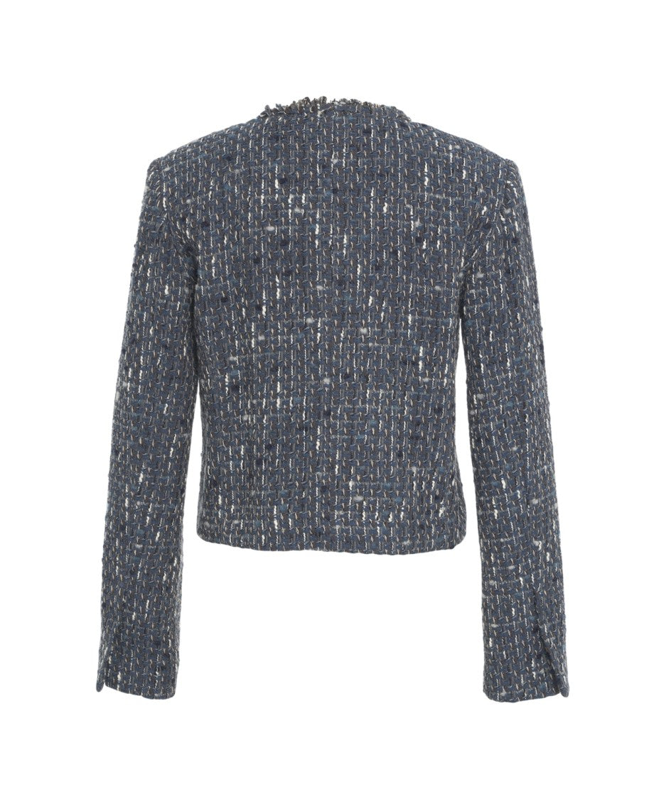 Liu Jo Cropped Bouclé Blazer With Frayed Edges
