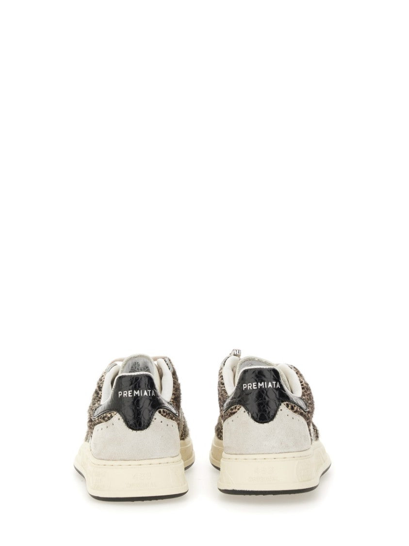 Premiata Low-Top Sneaker With Spotted Animal Print And Textured Sole