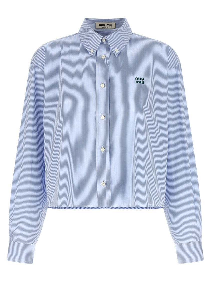 Miu Miu Cropped Cotton Poplin Shirt With Vertical Stripes
