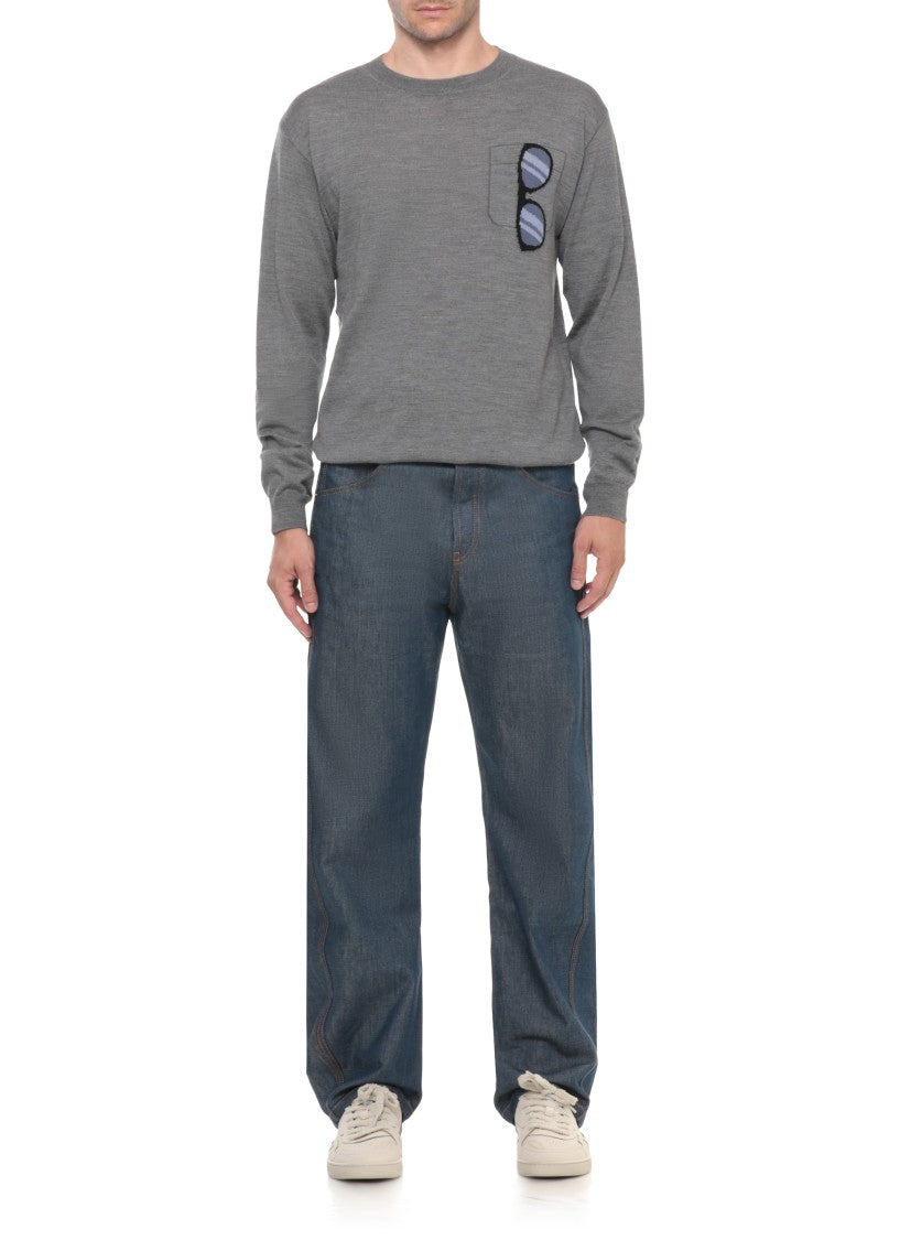 Moschino Grey Embroidered Sunglasses Detail Wool Sweater
